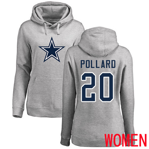 Women Dallas Cowboys Ash Tony Pollard Name and Number Logo #20 Pullover NFL Hoodie Sweatshirts->women nfl jersey->Women Jersey